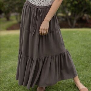 Charleston Skirt - Elegant Brown Tiered Maxi Skirt